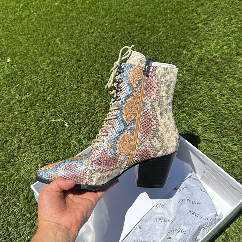 Snakeskin Lace-Up Ankle Boots - Picture 7 of 7